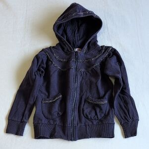 name it sparkle trim navy blue cotton zip-up hoodie sweatshirt 5-6 YRS girls